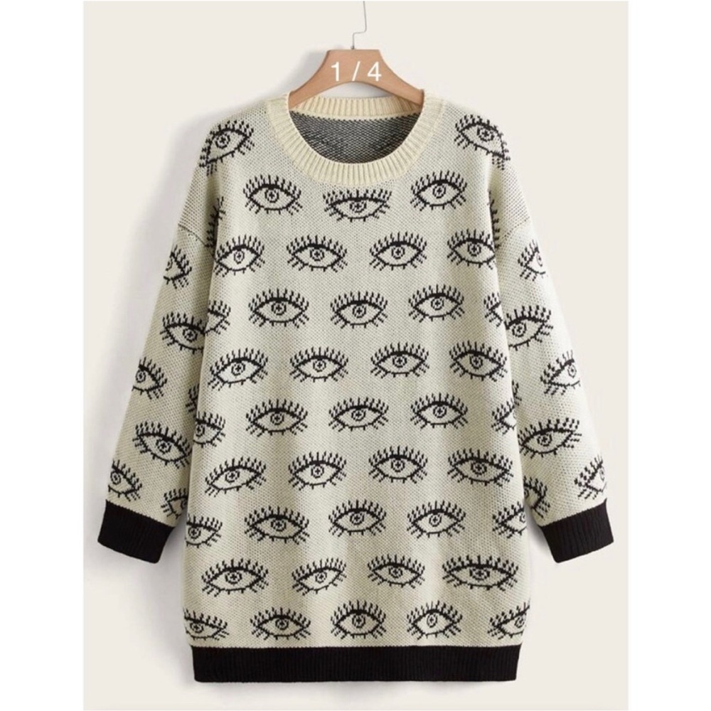 Shein Curve all over eye pattern drop shoulder knit sweater dress size 0XL